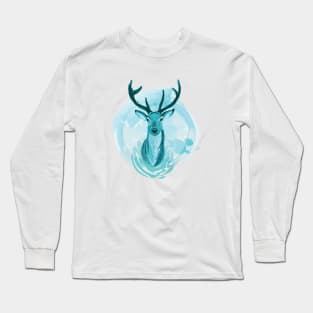 Blue Stag Illustration Long Sleeve T-Shirt